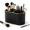 GORESE Organizer per Pennelli da Trucco,Porta Pennelli Make Up Organizzatore di Cosmetici in Pelle Organizer per Trucchi con 2 Scomparti Organizzatore Scrivania per Comò,Bagno,Camera da Letto(Nero)