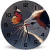 Horienteeon Light and Shadow Art - Orologio da parete in legno con gatti e farfalle, 25 cm, silenzioso, senza ticchettio, funzionamento a batteria, rustico, per amanti dei gatti, per bagno, soggiorno