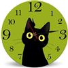 Horienteeon Orologio da parete con gatto nero e verde in legno, 25 cm, funzionamento a batteria, senza ticchettio, rotondo, per amanti dei gatti, decorazione per la casa, soggiorno, bagno, WC