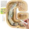 Lakpopya Salvadanaio Grande in Legno, Salvadanaio Personalizzato con Lettere A-Z, Area Obiettivo e Vano Trasparente per Banconote, Regalo Creativo per Bambini e Adulti (G)