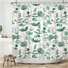 ASDCXZ Tenda da Doccia con Foglie 180x180 cm, Primavera Semplicità Verde Turchese Oro Foglie Bianche per Bagno Lavabile Tende da Doccia in Poliestere Tessuto Impermeabile per Vasca da Bagno con 12