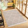 TAPISO Azteca Tappeto Cotone Salotto Double-Face Vintage con Nappe Intrecciate Pelo Corto Motivo Moderno Geometrico Lavabile Beige Panna Cucina Sala Bagno Oeko-Tex 60 x 110 cm