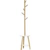 HOMCOM Appendiabiti da Terra per Ingresso in MDF e Alluminio con 5 Ganci in Bambù e Tavolino Rotondo da Caffè, 39.5x39.5x171 cm, color Legno e Bianco