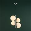 B·LED BARCELONA LED BARCELONA LED - Lampada a Sospensione Design con 4 Sfere TANNA, Lampadario Moderno in Vetro Opalino e Alluminio Cromato, 4 Attacchi E27, Ø 15cm, Ideale per Sala da Pranzo, Cucina o Salotto