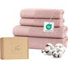 Ferò Set Asciugamani Bagno Lusso 4 Pezzi, OEKO-TEX 100% Cotone Premium 550 g/m², Ultra Morbido e Assorbente, 2 Coppie Viso Ospite, 2 Asciugamani Viso 50x100, 2 Asciugamani Bidet 50x30, Rosa