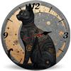 Horienteeon Orologio da parete rotondo in legno con gatto nero in stile tarocchi, silenzioso, senza ticchettio, 25 cm, regalo unico/divertente per amanti dei gatti, orologio da parete per cucina