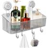 Novocloud Mensola Doccia con Ventosa Senza Foratura, Portaoggetti Bagno con 4 Ganci, Lmpermeabile Porta Bagnoschiuma Doccia, Organizer Bagno per Shampoo/Bagnoschiuma/Portasapone Doccia