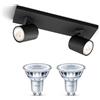 Philips Runner Lampada faretti da soffitto (Nero) - Luce bianca calda - Faretto da soffitto 2 punti luce - GU10 - Non dimmerabile