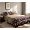 HOME ZEN HOUSEHOLD LINEN Completo Letto in Microfibra di Poliestere, Morbido e Setoso, Stampa Digitale 3D Floreale, con Lenzuolo Sotto Elastico e Federe (Dis 6, Matrimoniale)