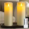 Vtobay 20cm x 7,5cm Candele LED senza fiamma con telecomando e temporizzazione, Alimentate a batteria Cera vera Lunga durata Stoppino mobile Tremolante (Avorio, Confezione da 2)