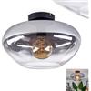 hofstein Plafoniera HOFSTEIN Mertola, lampada da soffitto in metallo/vetro nei colori nero/fumo/trasparente, lampada dal design moderno retrò/vintage con paralume in vetro (Ø 35 cm), 1 x E27, senza lampadina
