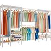 Fuyoula Allungabile Stand Appendiabiti da Terra, Lunghezza 249-297cm | ripiano regolabile in altezza, metallo Porta Abiti, con guardaroba, lavanderia, negozio di abbigliamento, Bianco