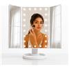 Generico Specchio Trucco con Luci LED, Specchio da Tavolo a 3 Pannelli con Ingrandimento 2X e 3X, Luminosità Regolabile Touch, Doppia Alimentazione USB o Batterie, Specchio Make Up Bianco 34,5 x 24 cm