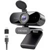 OIEXEN Webcam 1080P con microfono, esposizione automatica, FOV a 90°, copertura privacy, adattatore USB-A a C, telecamera per streaming plug & play per PC/Mac/Zoom/Team/Skype/riunioni/Switch 2