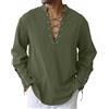 LVCBL Camicia Uomo Medievale Verde con Lacci e Polsini Verde Militare XL