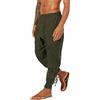 LVCBL Pantaloni Medievali da Uomo in Lino retrò Pirati con Lacci per Il Tempo Libero Verde Militare 3XL