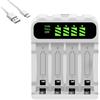 xruc Caricabatteria AA AAA, Caricabatterie Ricaricabile 4 Slot con Display LCD | Ricarica Rapida per Batterie AA AAA Ni-MH, Rilevamento della Temperatura Eccessiva