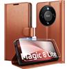 Eirltiy Cover per Honor Magic 8 Lite Portafoglio Pelle PU Premium, Custodia Scomparti Carte Antiurto Protettiva Case con 1 Vetro Temperato, Marrone
