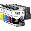 DOUBLE D LC521 per Brother LC521 LC521XL per Brother DCP-J1260W,4-Pack | per Cartucce Brother DCP-J1260W J1310DW J1313DW J1360DW J1460DW (1BK/1C/1M/1Y)