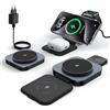 KEEPRO Caricatore Wireless per iPhone, 3 in 1 Stazione Ricarica Pieghevole per iPhone 16/15/14/13/12 Serie, per AirPods Pro/4/3/2 & Apple Watch (Adattatore Incluso)-Nero