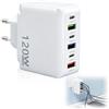 iwui Caricatore da 120 W, multi 6 porte, caricatore rapido USB-C e USB-A, spina multipla di rete, adattatore di ricarica portatile per cellulare, tablet, laptop, compatibilità universale