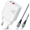 LUOSIKE 20W USB C/A Caricatore + Cavo Lightnings per iPhone 14/13/12/11/Pro/Max/mini/SE/XR/X/8, iPad, Caricabatterie Originale Alimentatore Rapido con Tipo C e A Cavo Intrecciato in Nylon 1m