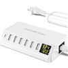 ChargTeker Caricatore USB 60W 7 porte USB con display LED, stazione di ricarica multi-dispositivo con monitoraggio dell'alimentazione in tempo reale per telefono, hub di ricarica rapida per casa, ufficio,