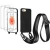 CaseLover Cover compatibile iPhone SE 2022/6/6S/7/8/SE 2020 con Cordino, Custodia con Laccio Collana Regolabile Morbida Silicone Case con 2 Pezzi Vetro Temperato Antiurto Protettiva Cover, Nero