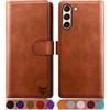 SUANPOT Cover per Samsung Galaxy S21 FE Blocco RFID Portafoglio Slot CarteSupporto Cellulare Magnetica custodia Pelle Sintetica Cover per Samsung S21 FE Marrone Chiaro