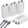 AKTTKA Pack da 4 Batterie al Litio Ricaricabili 9V da 1350mAh, con Cavo di Ricarica Type-C, Ideali per Dispositivi di Precisione come Multimetri Portatili, Rilevatori di Metalli e Tester di Cavi