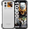 DOOGEERugged Blade10 MAX Rugged Smartphone Android 15, 1.54" Rear Display 6.56"HD 90Hz, 10300mAh 18W Telefono Indistruttibile, 32GB+256GB, 50MP NFC Triple Card Slot, Fingerprint Face Unlock, Argento