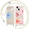 Kilbnom Magnetica Cover per iPhone 15 con Cordino, Hibiskus Aesthetic Fiori Motivo Estivi Disegno con Tracolla laccio, Compatibile con MagSafe,Silicone Custodia Case con Corda per iPhone 15 6,1