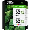 WOWTONER 62 XL 62XL Cartucce d'inchiostro Sostituzione per 62 Nero e Colore per ENVY 5540 5547 5640 7640 5644 5646 per Officejet 200 250 5740 5742 5744 (2-Pack)