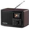 Viarcher DAB/DAB+ e Radio FM Digitale con Bluetooth, doppia sveglia, timer di spegnimento, 60 preset, AUX IN, jack cuffie, display a colori 2.4'', radio da cucina per casa, noce
