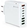 Poeloisy Caricatore USB C da 120 W, multiuso, 8 porte, 3 USB-C e 3 USB-A e QC 3.0, caricatore per cellulare, alimentatore di rete USB, compatibile con iPhone 16 15 iPad, Huawei Galaxy S24, bianco