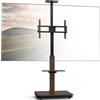 XTRARM Elite mobile, supporto TV regolabile in altezza per 40-86 pollici e max 60 kg, supporto inclinabile fino a max VESA 600x400, con ripiani e presa, noce, manuale
