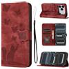 LSPCASA Cover per iPhone 17 Pro Max 6.9" Custodia Cover Premium Pelle PU Portafoglio a Libro Flip Case Con Slot Per Schede e Funzione Supporto Gatto farfalla Case per iPhone 17 Pro Max 6.9" Rosso