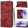 LSPCASA Custodia Per Samsung Galaxy A55 Materiale In Pelle PU Cover Samsung A55 5G Con Slot Per Schede Reticolo Della Farfalla Del Gatto Cover A55 5G Samsung Rosso