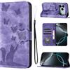 LSPCASA Cover per iPhone 17 Pro 6.3" Custodia Cover Premium Pelle PU Portafoglio a Libro Flip Case Con Slot Per Schede e Funzione Supporto Gatto farfalla Case per iPhone 17 Pro 6.3" Viola