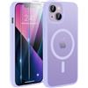 TQIAHF Magnetica Cover per iPhone 13 / iPhone 14 con 2 Pellicola Vetro Temperato Protezione Schermo Compatibile con Magsafe Case Militare Antiurto Sottile Opaca Telefono Custodia,Viola