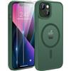 TQIAHF Magnetica Cover per iPhone 13 / iPhone 14 con 2 Pellicola Vetro Temperato Protezione Schermo Compatibile con Magsafe Case Militare Antiurto Sottile Opaca Telefono Custodia,Verde