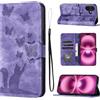 LSPCASA Cover per iPhone 17 6.3" Custodia Cover Premium Pelle PU Portafoglio a Libro Flip Case Con Slot Per Schede e Funzione Supporto Gatto farfalla Case per iPhone 17 6.3" Viola