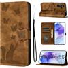 LSPCASA Custodia Per Samsung Galaxy A55 Materiale In Pelle PU Cover Samsung A55 5G Con Slot Per Schede Reticolo Della Farfalla Del Gatto Cover A55 5G Samsung Marrone