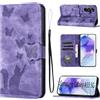 LSPCASA Custodia Per Samsung Galaxy A55 Materiale In Pelle PU Cover Samsung A55 5G Con Slot Per Schede Reticolo Della Farfalla Del Gatto Cover A55 5G Samsung Porpora