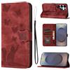 LSPCASA Custodia Per Samsung Galaxy S25 Ultra 5G Pollici Materiale In Pelle PU Cover S25 Ultra/SM-S938B Con Slot Per Schede Reticolo Della Farfalla Del Gatto Case S25 Ultra/SM-S938B Rosso