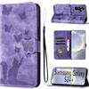 LSPCASA Custodia Per Samsung Galaxy S24 Plus Materiale In Pelle PU Cover Samsung S24 Plus Con Slot Per Schede Reticolo Della Farfalla Del Gatto Cover Samsung S24 Plus Viola