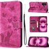 LSPCASA Cover per iPhone 17 6.3" Custodia Cover Premium Pelle PU Portafoglio a Libro Flip Case Con Slot Per Schede e Funzione Supporto Gatto farfalla Case per iPhone 17 6.3" Rosa