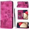 LSPCASA Custodia Per Samsung Galaxy A02s 6.5 Pollici Materiale In Pelle PU Cover Samsung Galaxy A02s Con Slot Per Schede Reticolo Della Farfalla Del Gatto Cover Samsung A02s rosa
