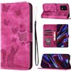 LSPCASA Custodia Per Xiaomi Redmi Note 12 5G / Poco X5 Materiale In Pelle PU Cover Redmi Note 12 Con Slot Per Schede Reticolo Della Farfalla Del Gatto Cover Xiaomi Redmi Note 12 Rosa