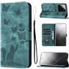 LSPCASA Xiaomi 14 Pro Custodia in Pelle PU Premium Con Slot Per Schede - Reticolo Della Farfalla Del Gatto Verde